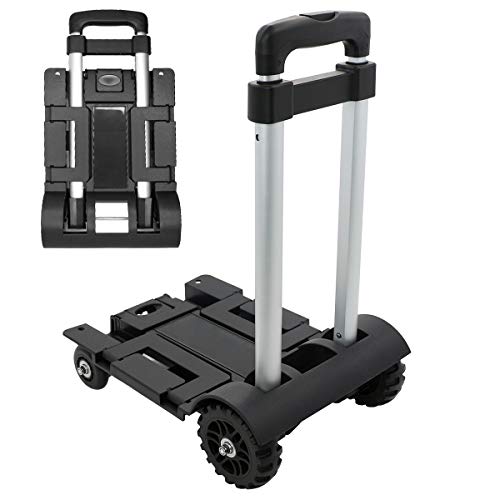 GNEGNIS Carretilla de mano plegable, Carritos Porta Equipajes con 4 Ruedas Carga Máxima 45 kg/99 lbs, Mango Extensible Carretilla de Transporte - Negro