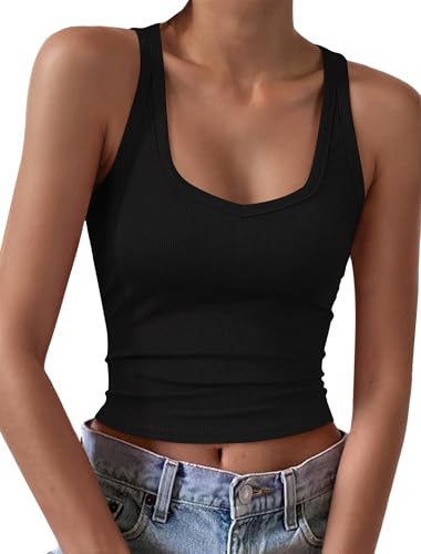 IWD Womens V Neck Ribbed Tank Top Slim Fitted Solid Camisole Tops 2025 Trendy Sleeveless Basic Cami Shirts2