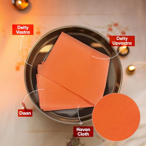 Image of Paraayan Cloth for Pooja | Handwoven from Fine Fabric, Cotton Puja Kapda for Home Temple | Pack of 1 | 1.25 Meter (Pooja Vastra) (Orange)
