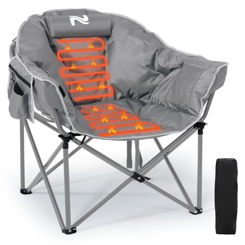 LILYPELLE Oversized Heated Camping Chair, Patio Lounge Chairs with 3 Heat Levels, Portable Folding Heated Chair Round Moon Saucer Folding Lawn Chair Outdoor Chair for Camping, Lounge Patio