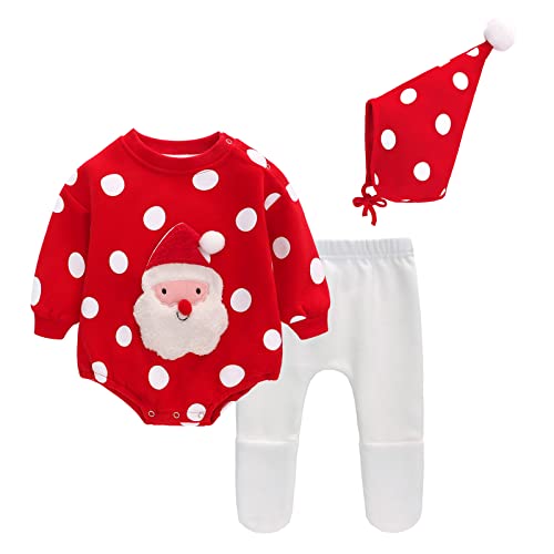 Famuka Baby Weihnachten Outfit Strampler Baby Junge Mädchen Weihnachtsmütze Weihnachtskleidung Set (Weihnachtsmann, 24M) Cover