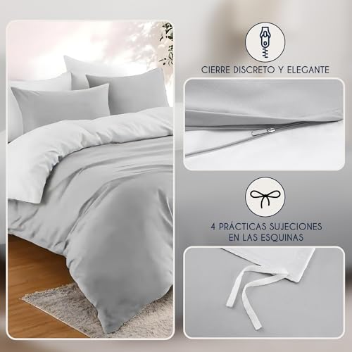 Miniatura 3 de Dreamzie Funda Nordica Cama 240x220 Cm Con 2 Funda Almohada 50x70 Cm - Gris Claro Blanco - Funda Nordicas 240x220 De 100 Microfibra. Funda Nórdica Certificada Sin Productos Químicos