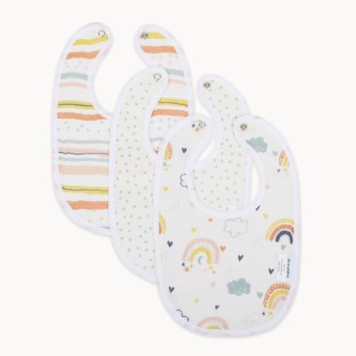 Image of abracadabra Muslin Bibs with Adjustable Snap Button Closure, Super Absorbent, Soft, Comfortable & Lightweight, Set of 3 - Rainbow