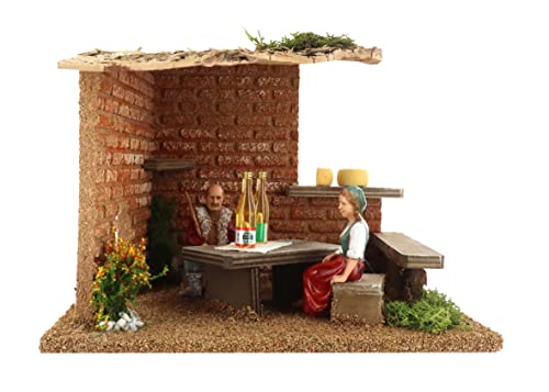 Ferrari & Arrighetti Cantina con Contadini per Presepe, Fattori Che Pranzano, Decorazione Presepe, Legno, 15x19x15 Centimetri