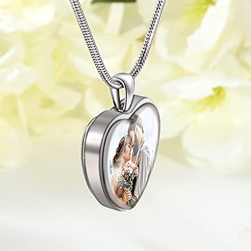 Farfume Custom Picture Necklace Personalized Memorial Photo Heart Shape Pendant Stereoscopic Design Jewelry For Woman(Heart Silver) #TOP3