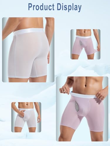 Men`s Boxer Briefs Ice Silk Underwear,4-Pack Big & Tall XL-5XL Sexy Trunk Multipack Comfortable Cool Underwear Pack4