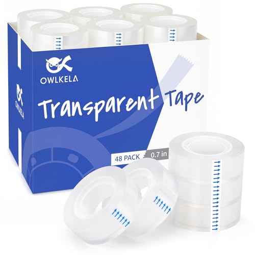 OWLKELA 48 Rolls Tape Refills, Clear, 0.7" x 1000"