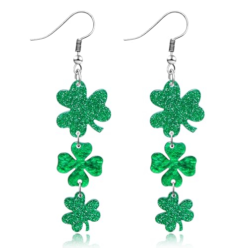 Mintolex St Patrick’s Day Shamrock Earrings for Women Green Clover Drop Dangle Earrings Festive Acrylic St Patrick’s Day Jewelry Accessories, Triple Clover