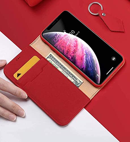 EKESA Carteira de capa de telefone de couro legítimo, capa flip de atração magnética para Apple iPho