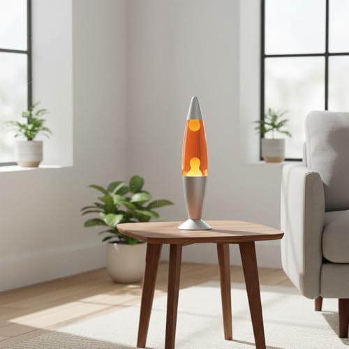 Image of KARP 16 Inch (Rocket Shap) Lava Lamp | Metal Base & Glass Body | Orange Water with Yellow Lava | SES R39 E14 25W Bulb Included | 220-240V 50Hz | Mains Plug with Inline ON /Off | Stylish Decor & Gift