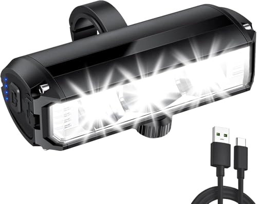 LeuKoles - Luz delantera para bicicleta, 1700 lúmenes, 1700 lúmenes, 4 modos, lámpara de bicicleta 4000 mAh, recargable, USB, impermeable, IPX5, luz delantera, apta para bicicletas de montaña y