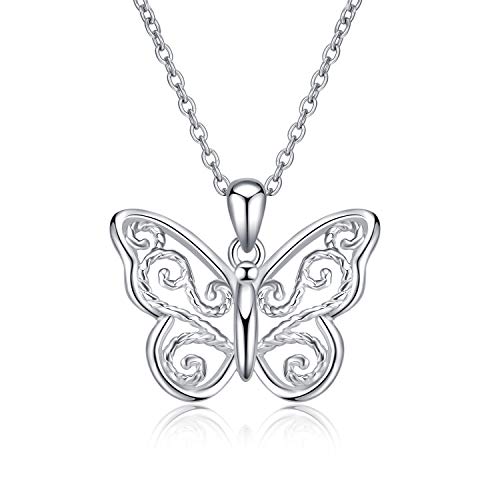 Filigree Butterfly Necklace Sterling Silver Celtic Knot Pendant Cute Animal Jewelry Birthday Gift for Women Teen Daughter Animal Lover 18