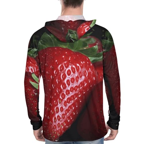 Men's Sun Shirts UPF 50+ Rash Guard Long Sleeve Sun Protection Hoodie Red Strawberry Lightweight Shirt 2XL3