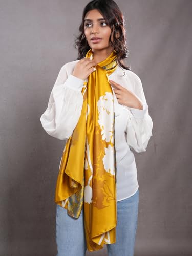 Image of Printed Poly Silken feel Scarf Stole for Women | Stylish, Soft, & Lightweight | Satin Feel Neck Scarf, Hair Scarf, Head Scarf for Women