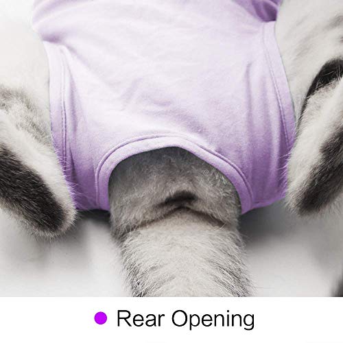 Cat Recovery Suit for Male and Female Surgical Post Surgery Soft Cone Onesie Shirt Clothes Neuter Licking Protective Diapers Outfit Cover Kitten Spay Collar (Large, Purple)