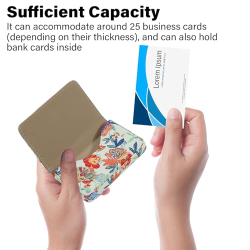 Image of Business Card Holder，PU Leather Business Card Case Color Printing Pattern Card Holder Wallet，Pockets Magnetic Credit Card Holders for Men and Women - Purple Flowers
