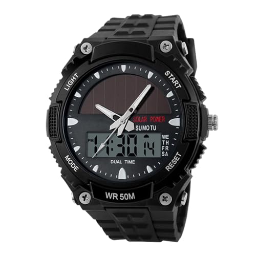 メンズソーラーウォッチ - デジタルアウトドアリストウォッチ、多機能ディスプレイ|スポーツ、仕事、運転、フィットネス、旅行、男の子スタイル、日常の使用のためのファッショナブルで頑丈な時計