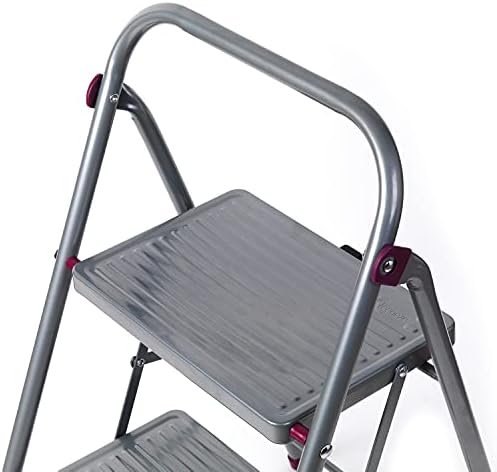 Kleeneze KL068514EU 3-Step Folding DIY Stepladder, Non-Slip Feet, Collapsible for Compact Storage, Ergonomic & Lightweight Design, Strong Steel Structure, Safety Clip, 150kg Capacity, 105cm, Pink/Grey
