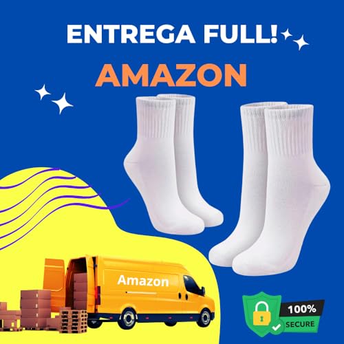 Meia Cano Médio Kit 6 Pares Meias Esportiva Branca, Punho Canelado, Adulto Unissex