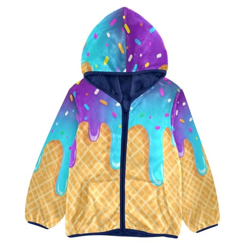 Ice Cream Cone Sprinkles Toddler Fleece Jacket Girl Boys Hooded Fleece Jacket Coat Warm Outwear Zip-up 3-10T