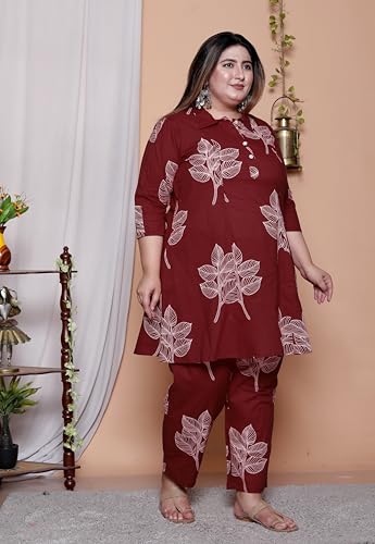 Image of NISHIRE Women's Cotton Floral Co-ord Kurta Set, Plus Size Stylish Ethnic Wear Set