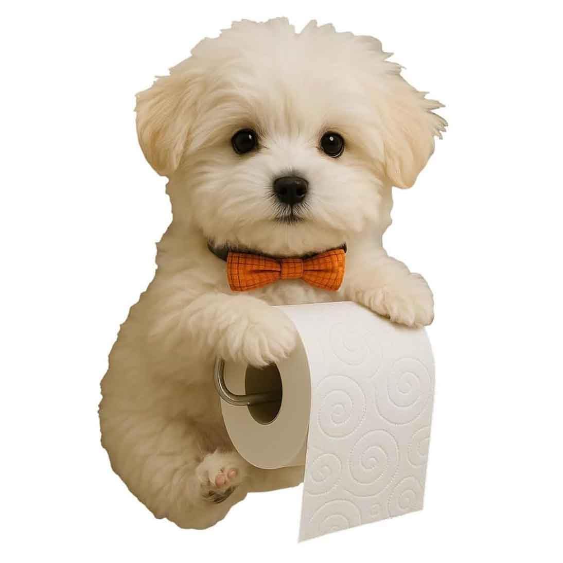 XWNGDAFEVF Wall-Mounted Toilet Paper Holder 3D Printed Resin Dog Cat Sculpture Funny Tissue Roll Dispenser Bathroom Decor, Bichon Frise