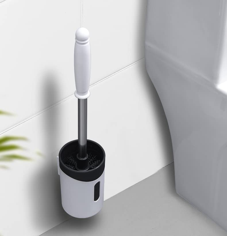 Toilet Brush, Bathroom Silicone Toilet Brush Stand Set with Non-Slip Handle and Leak-Proof Base Quick Dry Toilet Brush, Wall Mount Deep Clean Flexible Toilet Brush