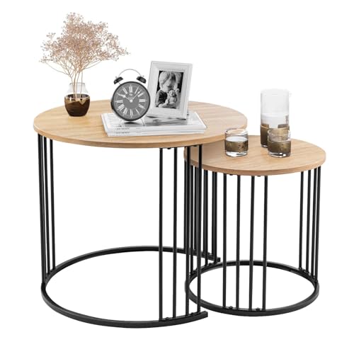 Youyijia Satztisch-Couchtisch 2er-Set, runder Tisch, moderner Beistelltisch, Nachttisch für Schlafzimmer, Esszimmer (Holz)