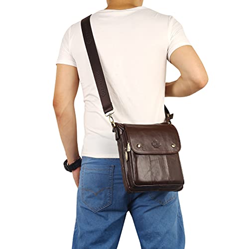 ZZNICK Bolsa mensageiro de couro legítimo, bolsa tiracolo para viagens, trabalho, negócios, Marrom-2