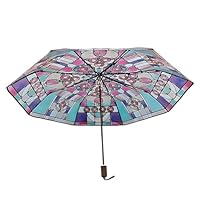 Stained Glass Umbrella, Retro Window Flower Pattern Transparent Umbrella Parasol Umbrella, Automatic Open and Close Folding Umbrellas Rain Umbrella for Women Girl