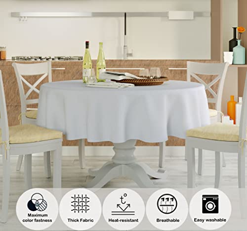 Image of HOME COLORS.IN Plain Solid Cotton 4 Seater Round Table Cover - Durable - Machine Washable - Every Day use Dining Table Cloth - 60 x 60 Inch - White