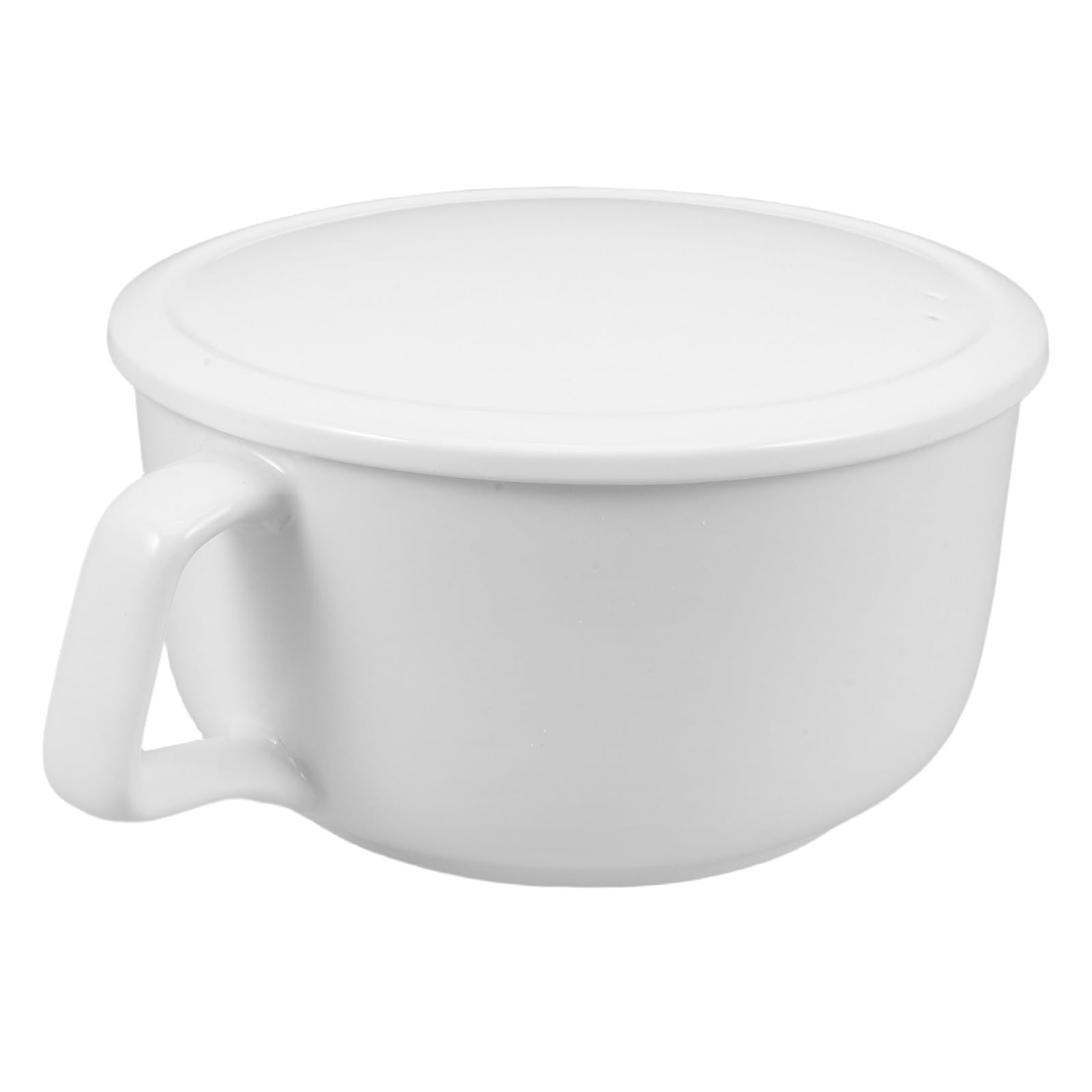 Tazón de Cerámica Blanco Profundo con Tapa y Asa Resistente al Calor, Antigoteo, Adecuado para Cocinas Pequeñas y Dormitorios Estudiantiles