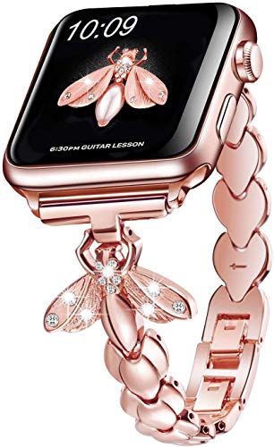 Sangaimei Strap Compatible Apple Watch Band 38mm 40mm 41mm Women Iwatch Band Dressy Stainless Steel Wristband for Apple Watch Series 7/6/5/SE/4/3/2/1 Rose Gold Sangaimei Strap Compatible Apple Watch Band 38mm 40mm 41mm Women Iwatch Band Dressy Stainless Steel Wristband for Apple Watch Series 7/6/5/SE/4/3/2/1 Rose Gold