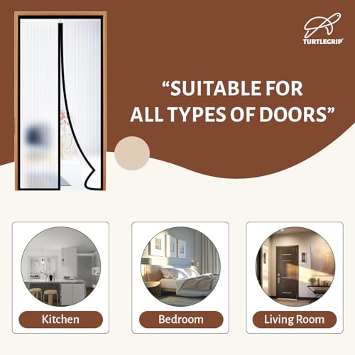 Image of TurtleGrip Magnetic AC Door Curtain - Ribbed Translucent Thermal Cover, Auto Closing Magnets (200x90cm)