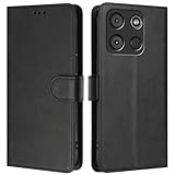 LMFULM® Hülle für Itel A60 / A60s (6,6 Zoll) PU Leder Hülle Brieftasche Lederhülle Magnetverschluss Handytasche Stand Ledertasche Flip Cover Holster Schwarz