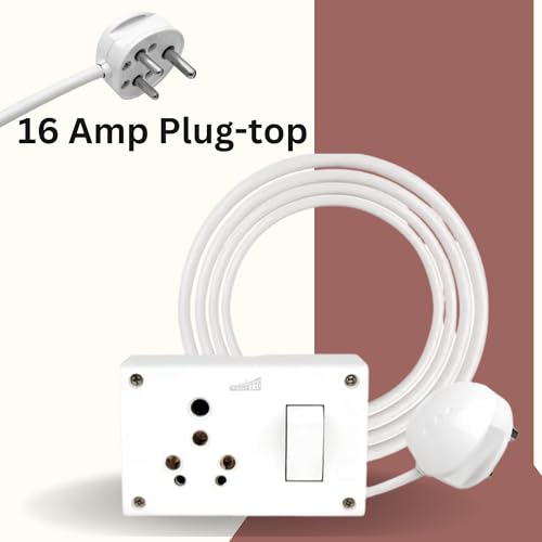 Image of Elegant Casa 6+16 Amp Electric Extension Board with Cord - Individual Switch, 16 Amp Plug Top, 3 Core 2.5mm, 8 Meter Copper Wire, Ideal for Small & Large Appliances
