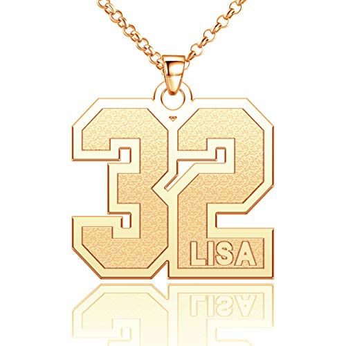 Q&Locket Number Necklace with Name Personalized for Athletes Sports Custom Number Chain Name Necklace for Mens Womens 0.7, 0.9 and 1.2 inch