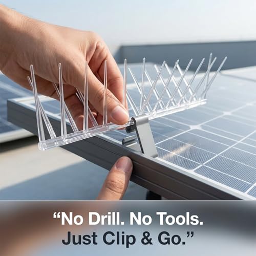 Image of Dual-Teeth Solar Panel Pigeon Deterrent Spikes | 30cm x 14cm Guard with Secure Clip-On Stands | No-Drill, No-Slip /No-Drill Mounting | UV-Safe (Dual Teeth Bird Spike Pack of 5)
