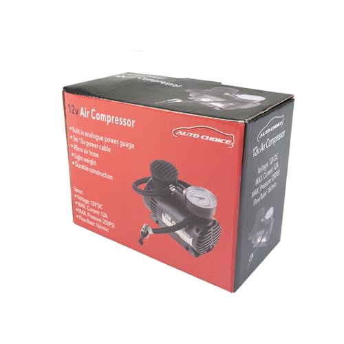 Auto Choice 12V Compact Air Compressor Tyre Inflator PMAC1 – Portable Car Air Pump with Pressure Gauge, 3m DC Plug, CE Certified – For Cars, Bikes, Motorcycles & Caravans - Image 2