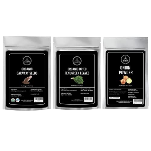Naturevibe Botanicals Caraway Seeds 1Lb Dried Fenugreek Leaves 1Oz And Ground Onion Powder 1Lb|Spice Combo #TOP7