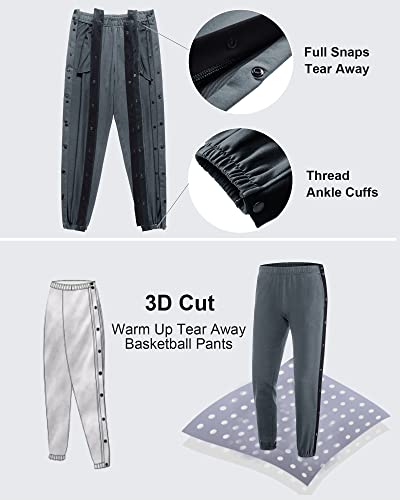Chrisuno Men's Tear Away Basketball Pants Mens Athletic Pants High Split Snap Button Casual Post-Surgery Sweatpants With Pockets Grey 2Xl #TOP4