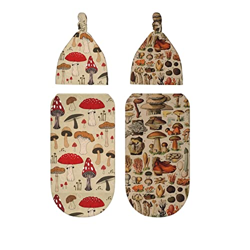Image of Mushroom Baby Stuff Newborn Swaddle Blanket Baby Blankets Infant Sleep Sack Wrap Soft Stretchy With Beanie Hat For Photography Boy Girl Gifts 2 pack
