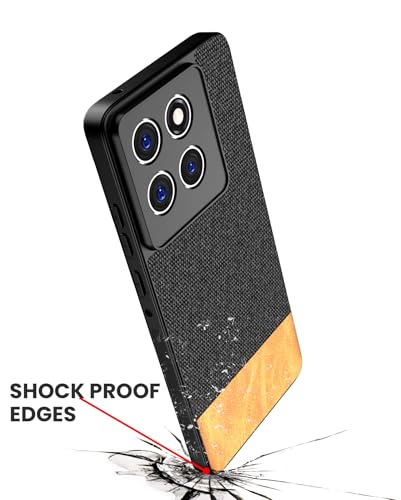 Image of Kapa Soft Fabric & Leather Hybrid Protective Back Cover for Moto Edge 60 / Edge 60 Fusion | Shockproof Slim Hard Anti Slip Back Case (Black,Brown)