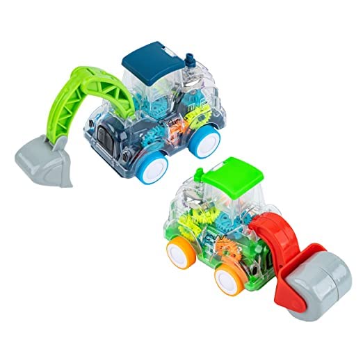 G.FIDEL Transparent Construction Vehicles Set with Sound and Light, Gear Simulation Mechanical Construction Trucks (Pack of 2)