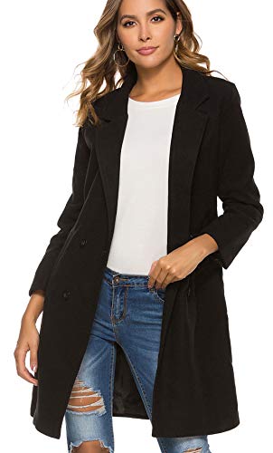 Women Peacoat Winter Outdoor Wool Blend Classic Double Breasted Pea Coats Jacket (Black,XXL)