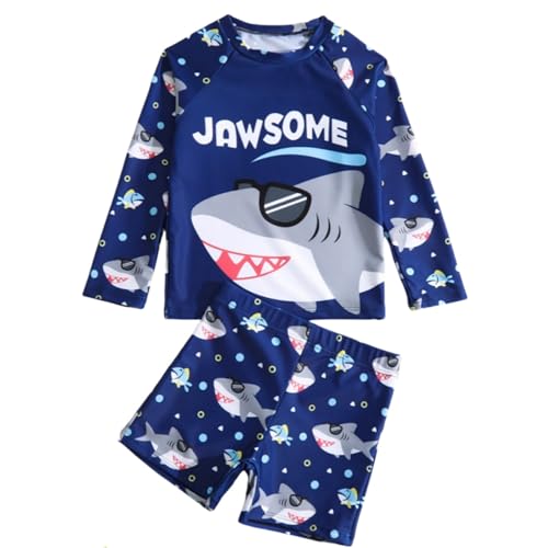 Trajes De Baño Gorditas Trajes de baño de Dos Piezas para niños pequeños, Conjunto de Pantalones Cortos con Estampado Bonito de Manga Corta, bañadores de Cintura Alta para Bikini (Blue, 1-2 Years)