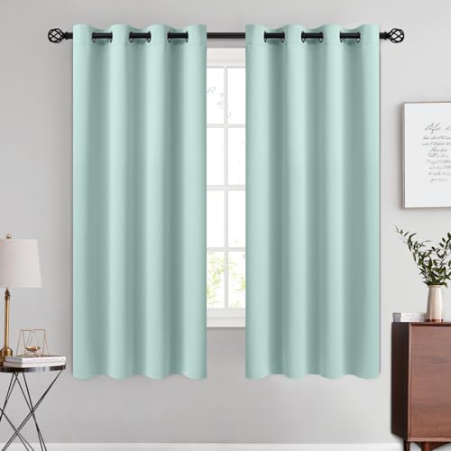 Image of COSVIYA Grommet Room Darkening Aqua Curtains 63 inch Length for Bedroom | Light Blocking Insulated Thermal Curtains for Living Room, Blackout Thick Polyester Window Drapes,52x63 inches, 2 Panels