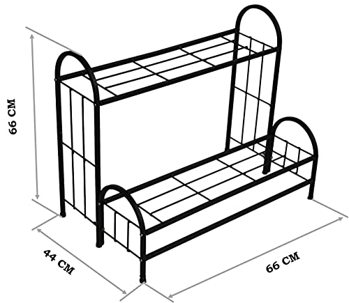 Image of ORCHID ENGINEERS Metal Plant Stands, Corner Plant Stand Pot Stand, Planter Stand Holder for Balcony - Black (Black, 2-Tier Step Type)