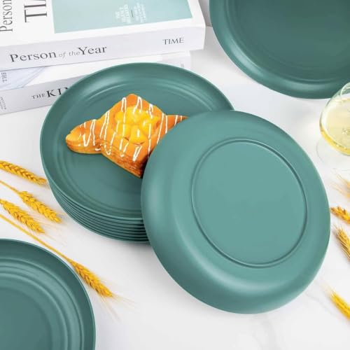 Image of Wheat Straw Dinner Plate Set, Eco-Friendly Dinner Set Round Serving Plate, Dishwasher & Microwave Safe - Perfect for Dinner Dishes Deep Plates Easy to Clean (Dark Green -4PCS, 20 cm)