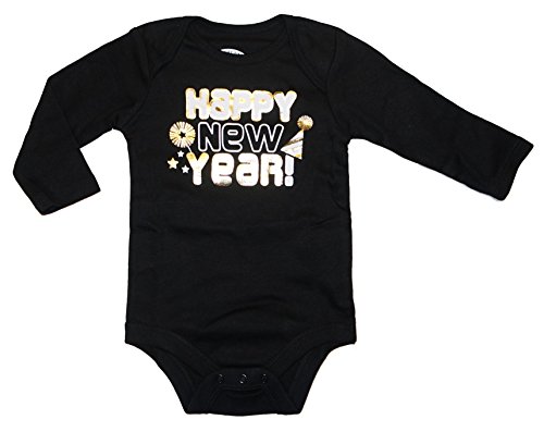Topsville, Inc. Assorted Party, Tuxedo Boys & Girls Happy New Year Bodysuit Dress Up Outfit (Newborn, Gold Silver Happy New Year!)